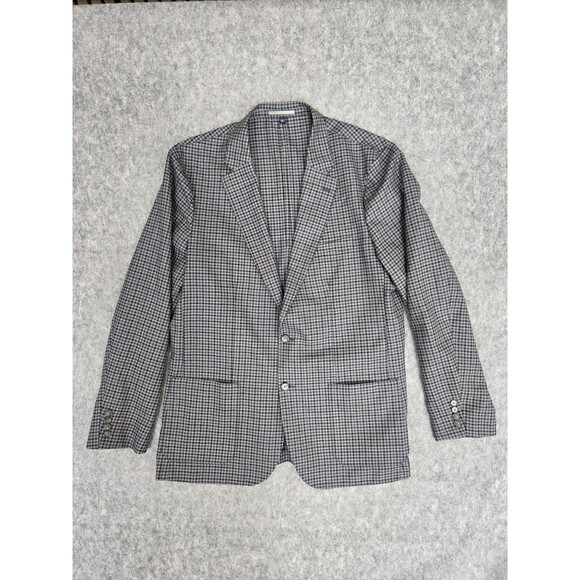 J Crew Ludlow X Moon Gray Blue Check Cotton Worsted Wool Blend Blazer Mens 46 L